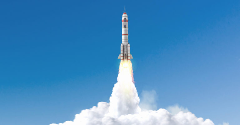 Contract management maturity represented by rocketship taking off