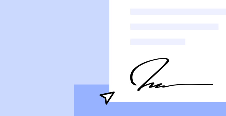 Illustration of a document with an electronic signature and a hovering mouse.
